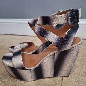 Alexa Wagner authentic snakeskin ankle wrap Wedge gray white espadrille heel 8.5